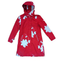 Red Longsleeve Hooded PVC Raincoat for Woman